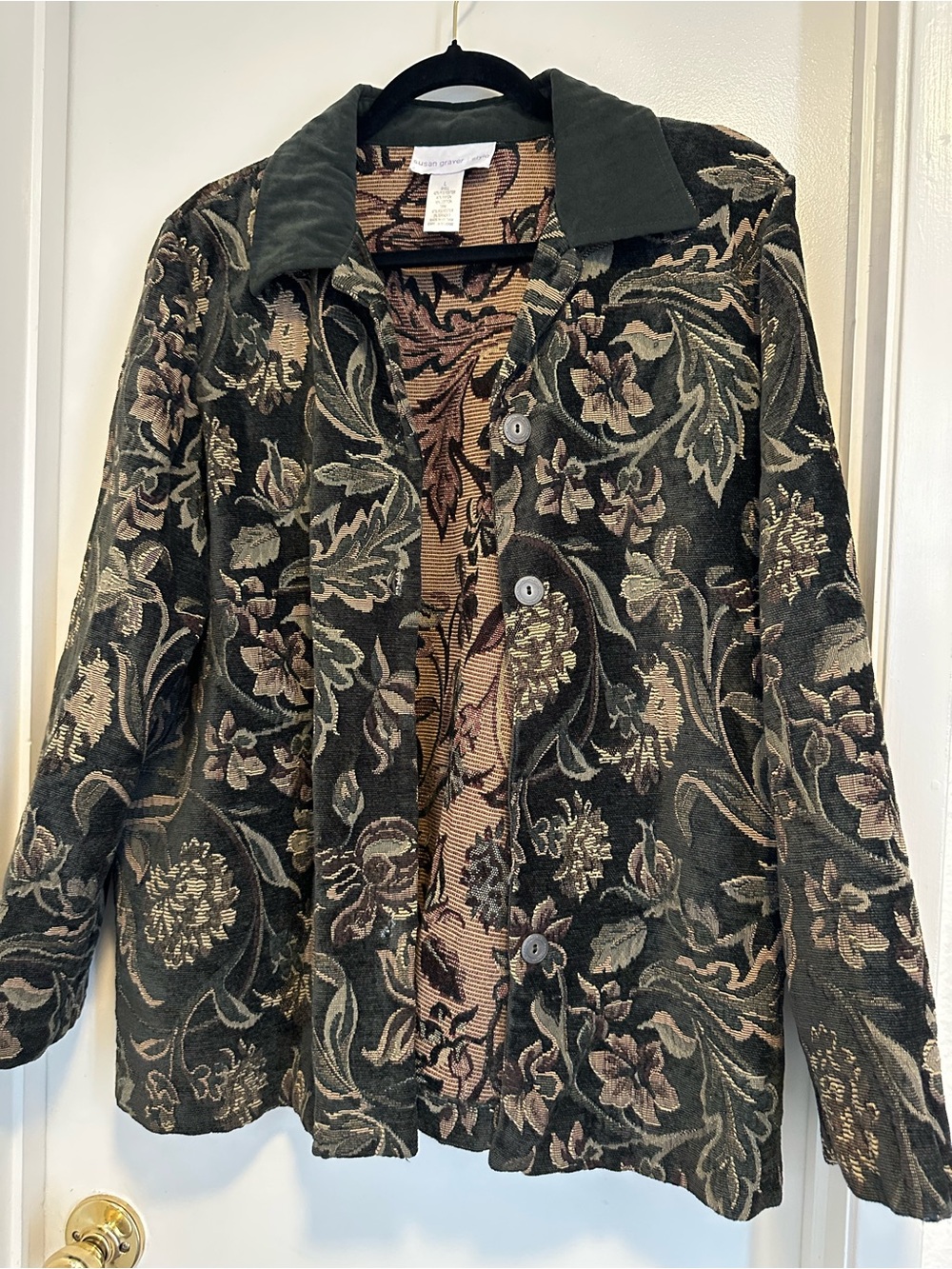 Vintage Susan Graver Dark Green Floral Jacquard Button Jacket